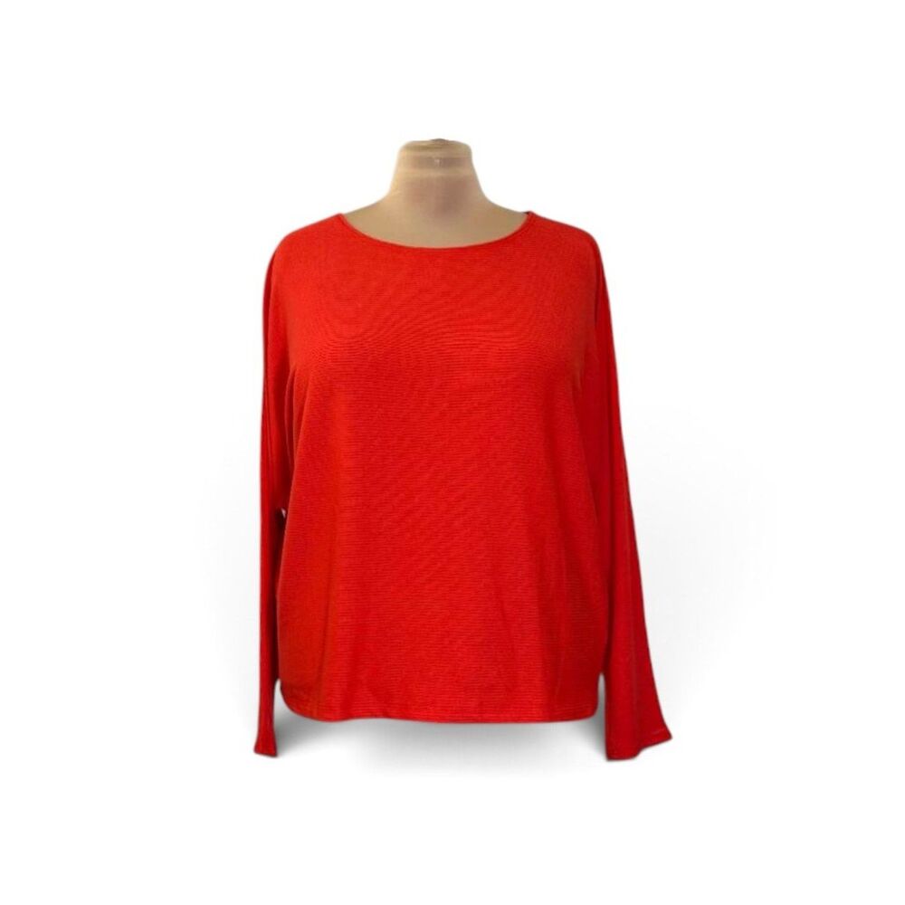 TheMogan Ribbed Knit Dolman Sleeve Red Top, Size 2XL